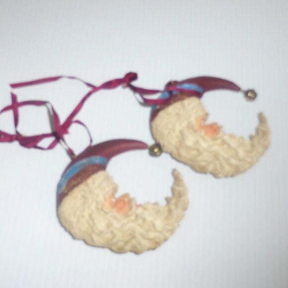 Vintage SANTA ORNAMENT 2x Santa MAN on the MOON Christmas Tree Ornament - Picture 10 of 14